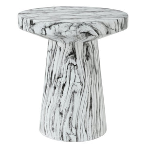 English Elm U_style Round Magnesium Oxide Accent Table Stone Textured Finish for Patio or Living Room White Marble N711P541951D