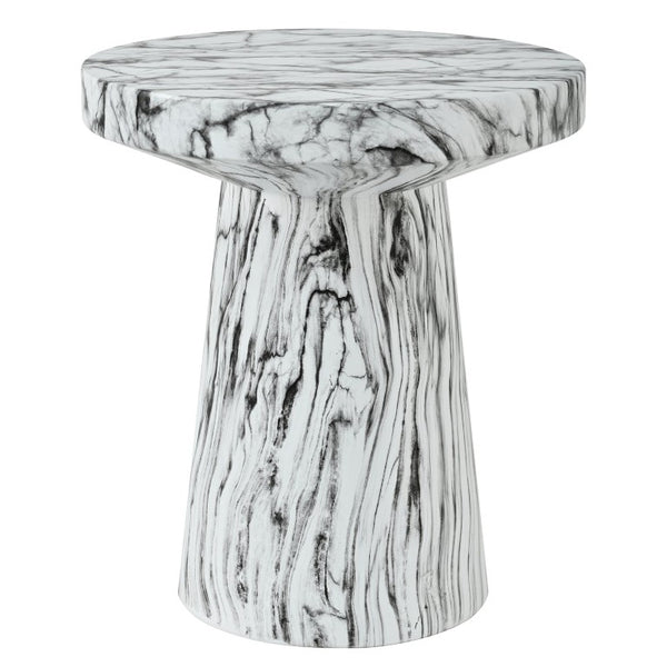 English Elm U_style Round Magnesium Oxide Accent Table Stone Textured Finish for Patio or Living Room White Marble N711P541951D