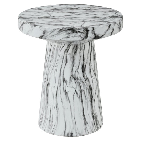 English Elm U_style Round Magnesium Oxide Accent Table Stone Textured Finish for Patio or Living Room White Marble N711P541951D