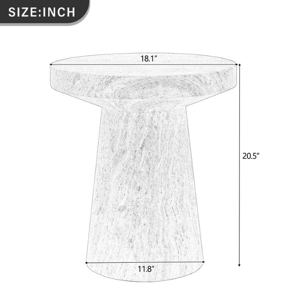 English Elm U_style Round Magnesium Oxide Accent Table Stone Textured Finish for Patio or Living Room White Marble N711P541951D