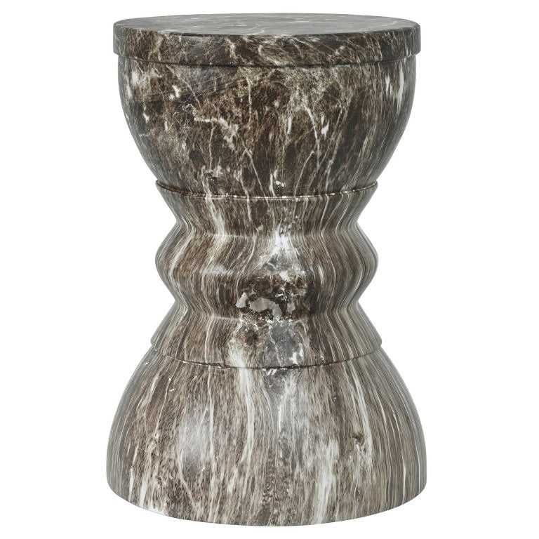 English Elm U_style Outdoor MGO Side Table Sculptural Hourglass Form with Faux Marble Finish Dark Brown N711P541952R