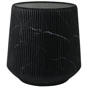 English Elm U_style Fluted Cylindrical MGO Side Table with Stone Veining for Living Room or Bedroom Black, White Marble N711P541954B