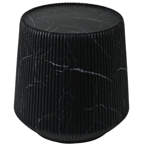 English Elm U_style Fluted Cylindrical MGO Side Table with Stone Veining for Living Room or Bedroom Black, White Marble N711P541954B