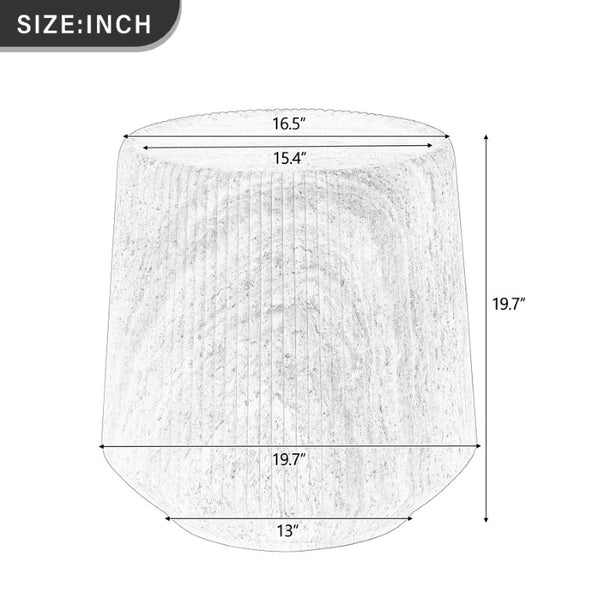 English Elm U_style Fluted Cylindrical MGO Side Table with Stone Veining for Living Room or Bedroom Black, White Marble N711P541954B