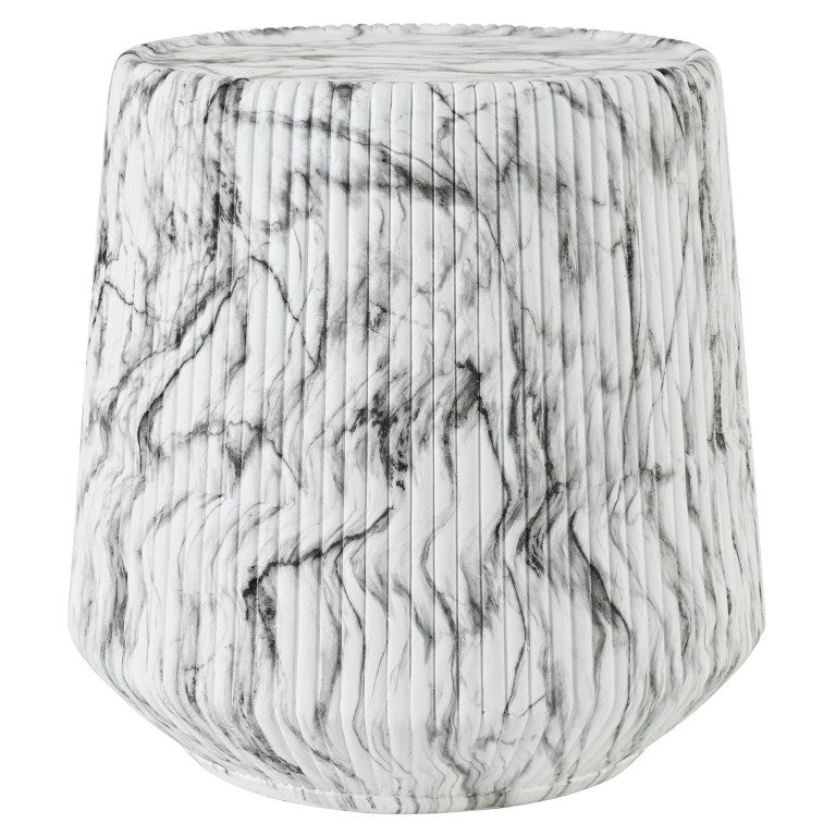 English Elm U_style Fluted Cylindrical MGO Side Table with Stone Veining for Living Room or Bedroom Black, Marble, White N711P541954K
