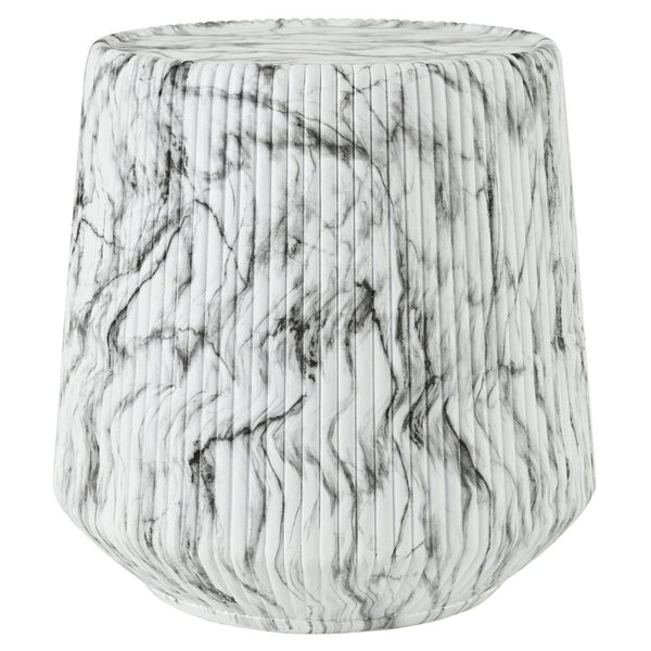 English Elm U_style Fluted Cylindrical MGO Side Table with Stone Veining for Living Room or Bedroom Black, Marble, White N711P541954K