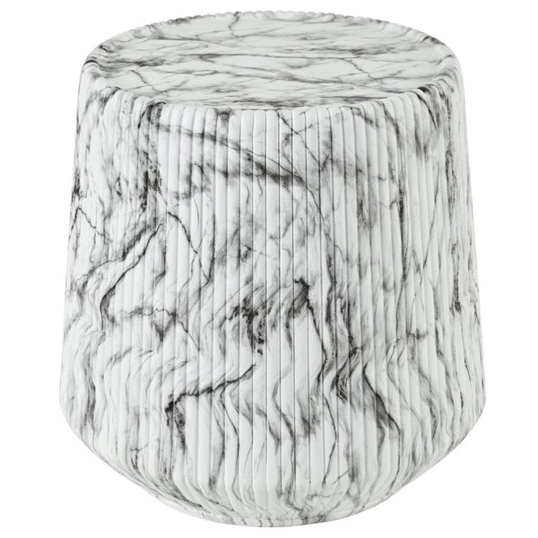 English Elm U_style Fluted Cylindrical MGO Side Table with Stone Veining for Living Room or Bedroom Black, Marble, White N711P541954K