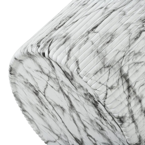 English Elm U_style Fluted Cylindrical MGO Side Table with Stone Veining for Living Room or Bedroom Black, Marble, White N711P541954K