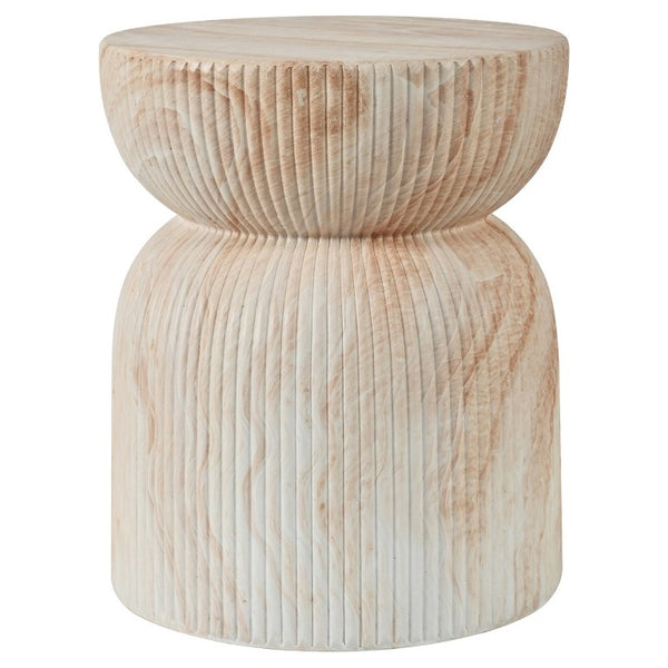 English Elm U_style MGO Sculptural Hourglass Side Table Faux Marble Finish Indoor Outdoor Accent Beige Brown N711P541958A