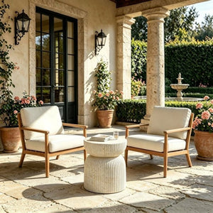 English Elm U_style MGO Sculptural Hourglass Side Table Faux Marble Finish Indoor Outdoor Accent Beige N711P541958Y
