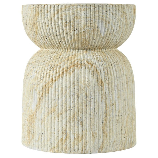 English Elm U_style MGO Sculptural Hourglass Side Table Faux Marble Finish Indoor Outdoor Accent Beige N711P541958Y