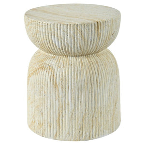 English Elm U_style MGO Sculptural Hourglass Side Table Faux Marble Finish Indoor Outdoor Accent Beige N711P541958Y