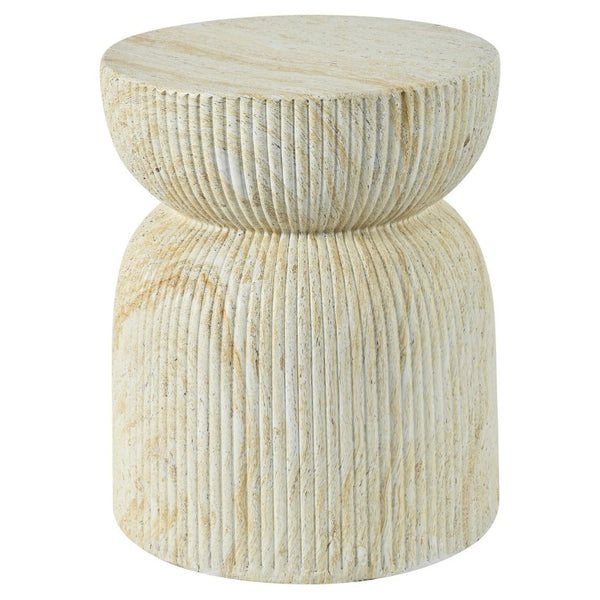 English Elm U_style MGO Sculptural Hourglass Side Table Faux Marble Finish Indoor Outdoor Accent Beige N711P541958Y