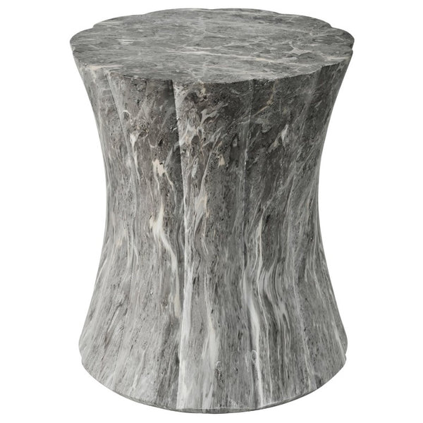 English Elm U_style MGO Sculptural Hourglass Side Table Faux Marble Finish Indoor Outdoor Accent Grey Brown Marble N711P541960E