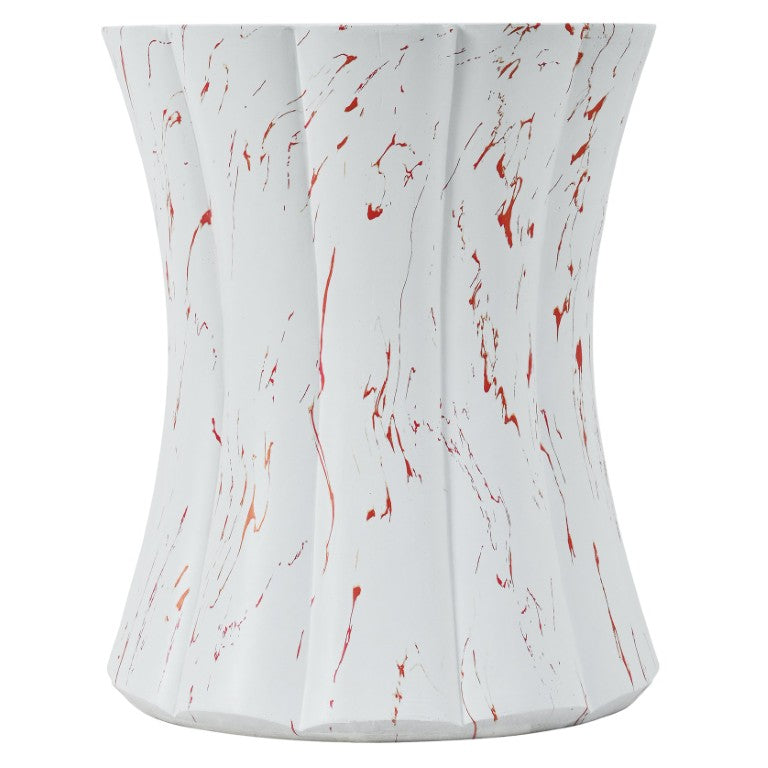 English Elm U_style MGO Sculptural Hourglass Side Table Faux Marble Finish Indoor Outdoor Accent White and Red Marble N711P541960K