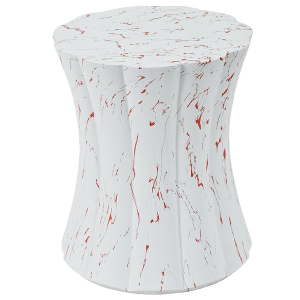 English Elm U_style MGO Sculptural Hourglass Side Table Faux Marble Finish Indoor Outdoor Accent White and Red Marble N711P541960K