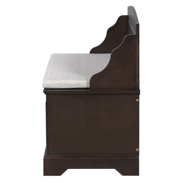 English Elm Trexm Retro Entryway Storage Bench with Linen Cushion Lift Top MDF Espresso Finish N715P198568L