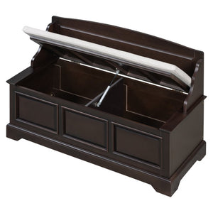 English Elm Trexm Retro Entryway Storage Bench with Linen Cushion Lift Top MDF Espresso Finish N715P198568L