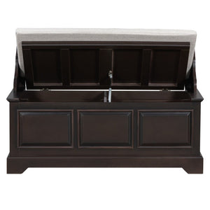 English Elm Trexm Retro Entryway Storage Bench with Linen Cushion Lift Top MDF Espresso Finish N715P198568L