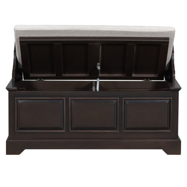 English Elm Trexm Retro Entryway Storage Bench with Linen Cushion Lift Top MDF Espresso Finish N715P198568L
