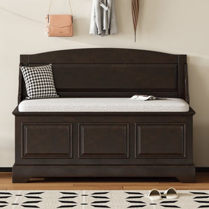 English Elm Trexm Retro Entryway Storage Bench with Linen Cushion Lift Top MDF Espresso Finish N715P198568L