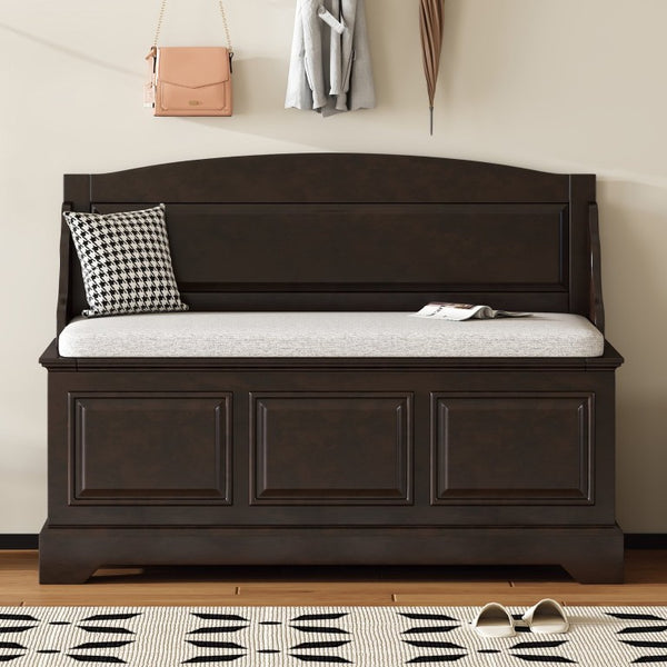 English Elm Trexm Retro Entryway Storage Bench with Linen Cushion Lift Top MDF Espresso Finish N715P198568L