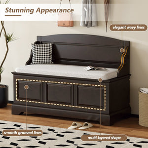 English Elm Trexm Retro Entryway Storage Bench with Linen Cushion Lift Top MDF Espresso Finish N715P198568L