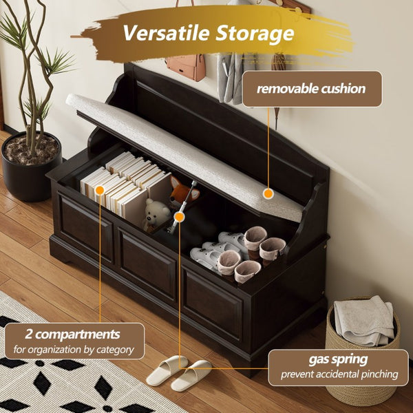 English Elm Trexm Retro Entryway Storage Bench with Linen Cushion Lift Top MDF Espresso Finish N715P198568L