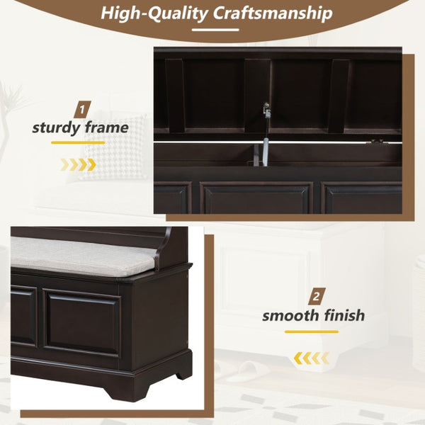 English Elm Trexm Retro Entryway Storage Bench with Linen Cushion Lift Top MDF Espresso Finish N715P198568L