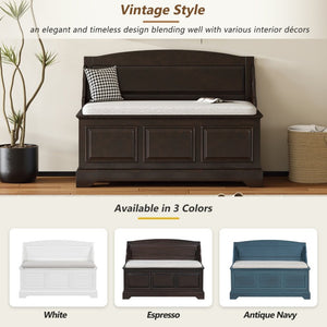 English Elm Trexm Retro Entryway Storage Bench with Linen Cushion Lift Top MDF Espresso Finish N715P198568L