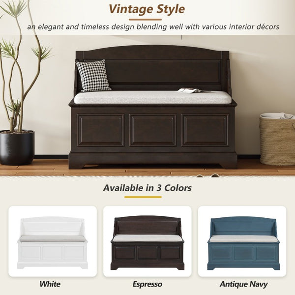 English Elm Trexm Retro Entryway Storage Bench with Linen Cushion Lift Top MDF Espresso Finish N715P198568L