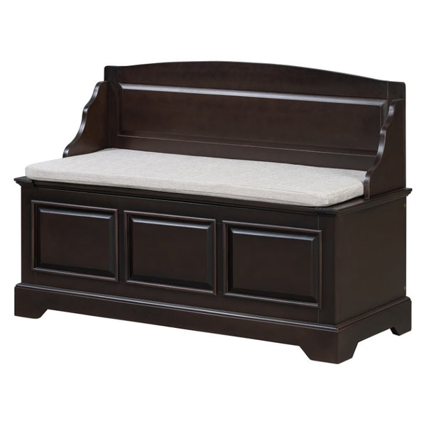 English Elm Trexm Retro Entryway Storage Bench with Linen Cushion Lift Top MDF Espresso Finish N715P198568L