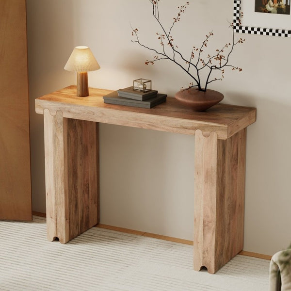 English Elm Trexm Solid Mango Wood Farmhouse Console Table Narrow Entryway Sofa Hall Accent Natural N715P224881N
