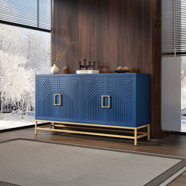 English Elm Trexm Ash Veneer Sideboard with Four Doors Adjustable Shelves and Metal Legs Navy N715P232695M