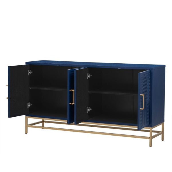 English Elm Trexm Ash Veneer Sideboard with Four Doors Adjustable Shelves and Metal Legs Navy N715P232695M