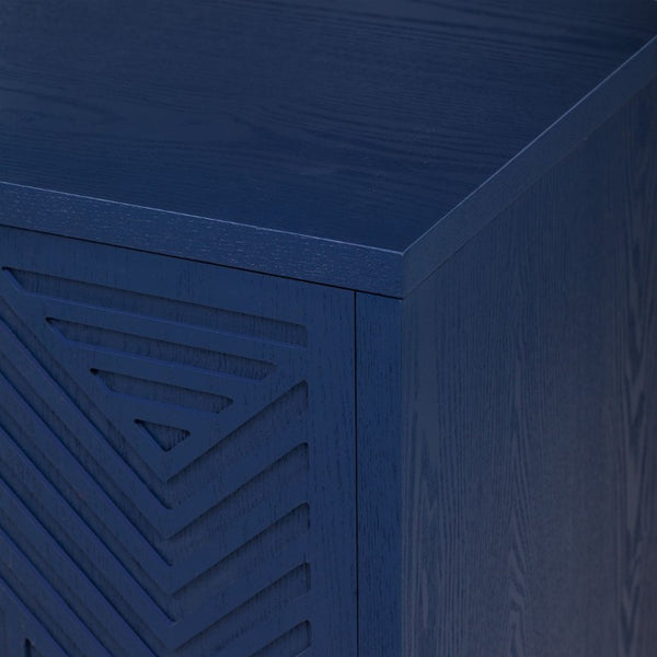 English Elm Trexm Ash Veneer Sideboard with Four Doors Adjustable Shelves and Metal Legs Navy N715P232695M