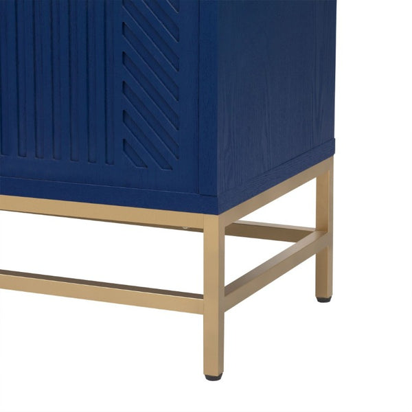 English Elm Trexm Ash Veneer Sideboard with Four Doors Adjustable Shelves and Metal Legs Navy N715P232695M