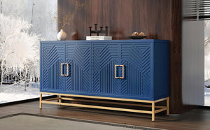 English Elm Trexm Ash Veneer Sideboard with Four Doors Adjustable Shelves and Metal Legs Navy N715P232695M