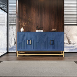 English Elm Trexm Ash Veneer Sideboard with Four Doors Adjustable Shelves and Metal Legs Navy N715P232695M