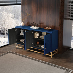 English Elm Trexm Ash Veneer Sideboard with Four Doors Adjustable Shelves and Metal Legs Navy N715P232695M