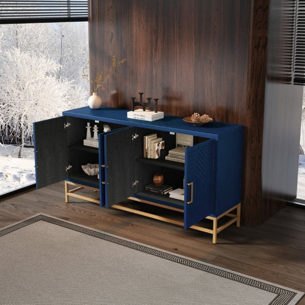 English Elm Trexm Ash Veneer Sideboard with Four Doors Adjustable Shelves and Metal Legs Navy N715P232695M