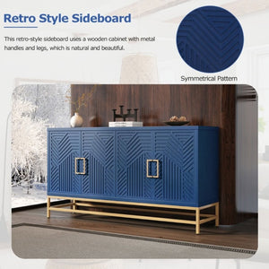 English Elm Trexm Ash Veneer Sideboard with Four Doors Adjustable Shelves and Metal Legs Navy N715P232695M