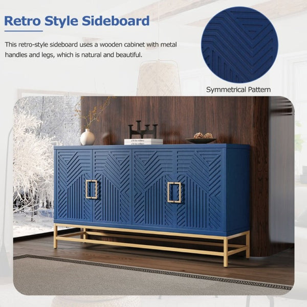 English Elm Trexm Ash Veneer Sideboard with Four Doors Adjustable Shelves and Metal Legs Navy N715P232695M