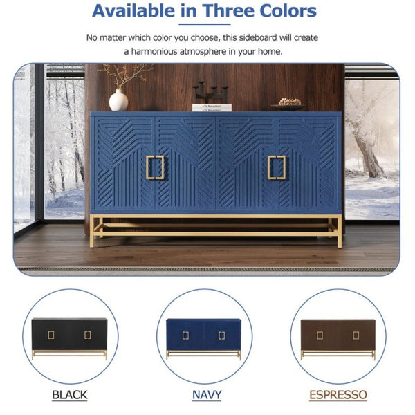 English Elm Trexm Ash Veneer Sideboard with Four Doors Adjustable Shelves and Metal Legs Navy N715P232695M