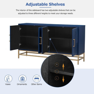 English Elm Trexm Ash Veneer Sideboard with Four Doors Adjustable Shelves and Metal Legs Navy N715P232695M
