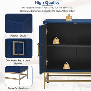 English Elm Trexm Ash Veneer Sideboard with Four Doors Adjustable Shelves and Metal Legs Navy N715P232695M