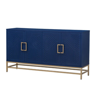 English Elm Trexm Ash Veneer Sideboard with Four Doors Adjustable Shelves and Metal Legs Navy N715P232695M