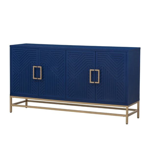 English Elm Trexm Ash Veneer Sideboard with Four Doors Adjustable Shelves and Metal Legs Navy N715P232695M