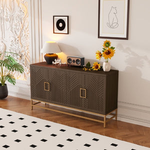 English Elm Trexm Ash Veneer Sideboard with Four Doors Adjustable Shelves and Metal Legs Espresso N715P232695P