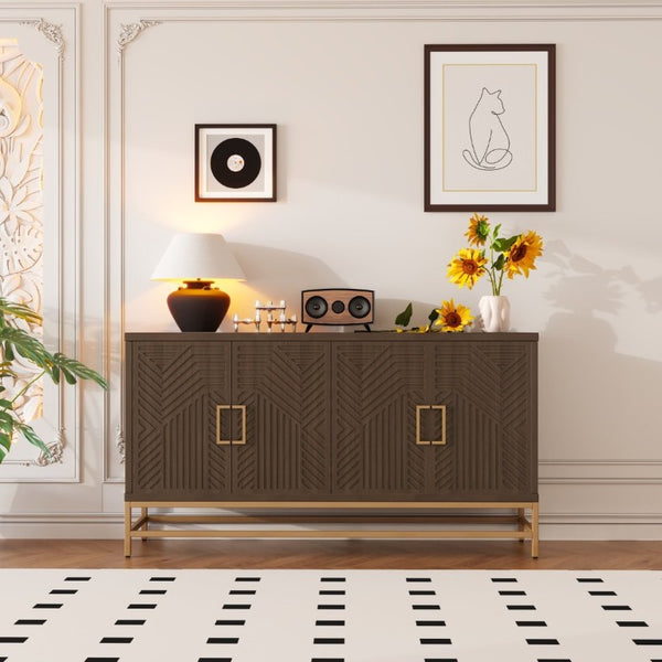 English Elm Trexm Ash Veneer Sideboard with Four Doors Adjustable Shelves and Metal Legs Espresso N715P232695P